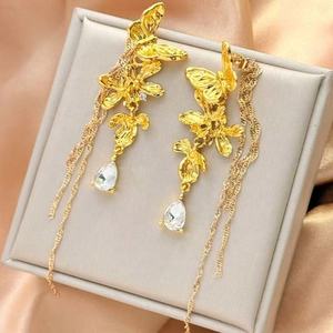 Women's New Fashion Heavy <b>Industry</b> Gold Butterfly Long Tassel <b>Earrings</b> High-End Luxury Water Droplet Design Drop Style - Product Image 5