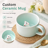 Mug à café ou à thé en céramique, peint à la main, motif animal 3D mignon, écologique, couleur céladon, idéal pour cadeau, vente en gros