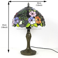 Lampe de bureau LongHuiJing 12 pouces à motif de roses, lampe de table avec abat-jour en verre teinté