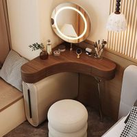Table de maquillage d'angle moderne extensible en bois massif, écologique et éclairée, pour chambre d'hôtel, petit appartement, personnalisable
