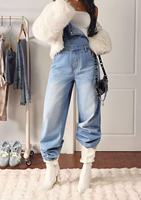 Combinaison décontractée en jean bleu délavé mi-taille en viscose/coton pour femme, style Y2K rétro avec boutons, idéale pour l'été