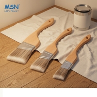 Pinceau de peinture industriel incurvé en bois avec revêtement, anti-chute de poils, à filaments ondulés, fabrication directe usine, faible MOQ, étiquette personnalisée - MSN-PB-007