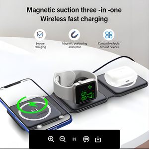 แท่นชาร์จไร้สายแบบพับได้แม่เหล็ก 3-in-1 15W ชาร์จเร็ว สำหรับ iPhone 15/14/13/12/Pro/Plus/Pro Max นาฬิกา และอุปกรณ์พกพา - Product Image 4