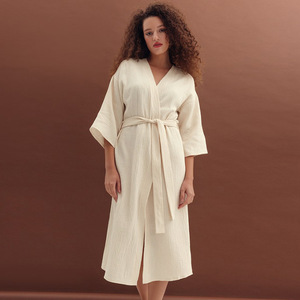 Accappatoio da <span class=keywords><strong>Donna</strong></span> in Puro Cotone Color Albicocca, Elegante e Traspirante, per Hotel, Pensioni e Abbigliamento da Casa. - Product Image 1