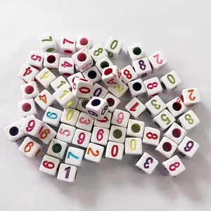 Children's early education acrylic square letter beads 6X6mm0-9 Digital DIY jewelry making color through hole loose beads