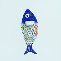 Portugal Azulejo – Porte-clés en céramique durable en forme de poisson, motif floral moderne, souvenir de voyage, gadget de bar et de cuisine