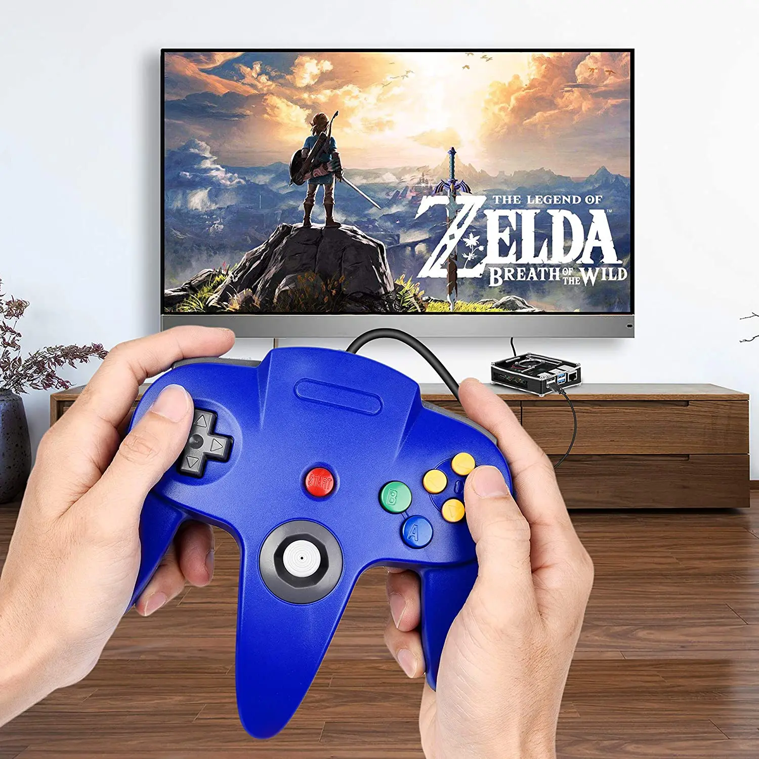 レトロソリッドブルー有線USBコントローラープラスチックゲーム