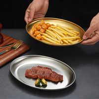 Assiette à dessert ovale en acier inoxydable, assiette de service pour salade, facile à nettoyer, bol à pizza et à fruits pour la maison, la cuisine, le camping en plein air, le barbecue