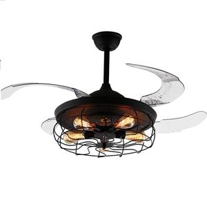 <span class=keywords><strong>Ventilateur</strong></span> de plafond <span class=keywords><strong>vintage</strong></span> de 42 pouces avec lumières, lustre industriel, télécommande, lampe à 3 vitesses, luminaire rétractable - Product Image 2