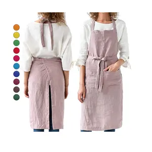 Simple Style Customise Adjustable Nordic Gardening Kitchen Chef Cooking Baking Women's Organic Cotton Linen Apron