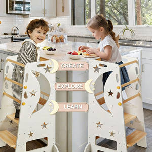 Taburete de Cocina de Madera 4 en 1 Moderno, Juguete Educativo Plegable con Altura Ajustable para Niños, para Dormitorio o Apartamento - Product Image 2