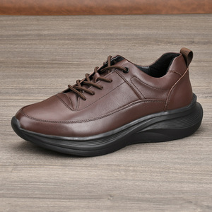 Chaussures habillées en cuir véritable à bout rond et lacets pour hommes, semelle extérieure en caoutchouc souple, style uni pour mariage d'automne - Product Image 3