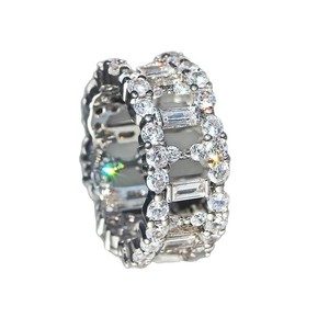 Diamond Band <b>Ring</b> Geometric Baguette Cut Platinum Women's Everyday Wear Jewelry - Product Image 5