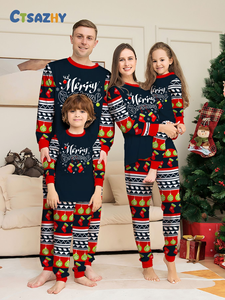 Warme weiche Weihnachts familie passende Outfits Eltern-Kind Homewear Auto Weihnachts baum Letter Print Pyjama Set für elastische Taille - Product Image 2