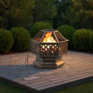 Brasero de Acero Rústico de 24.4x21.3x22 Pulgadas con Pinzas para Leña, para Reuniones al Aire Libre, Independiente, para Leña - Product Image 2