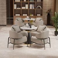 Ensemble table et chaises de bureau d'hôtel haut de gamme en fer forgé, style luxe léger, avec tables basses mobiles et fauteuils individuels rembourrés pour intérieur