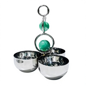 Tazón de Servir de Acero Inoxidable Pulido de 3 Secciones, Ecológico, para Fiestas, Cenas y Aperitivos, Nueva Colección de Diseño en Verde Esmeralda - Product Image 1