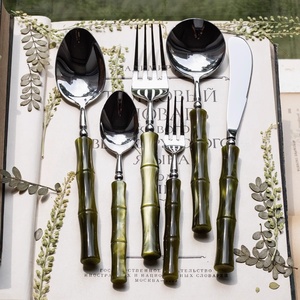 Designer italiano 304 <span class=keywords><strong>Set</strong></span> di posate in acciaio inossidabile retrò con manico in acrilico perlato giada di lusso accessibile per Western - Product Image 3