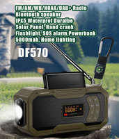 Notfall-Außenlautsprecher mit Solarpanel, Handkurbel, FM DAB, Wasserdicht, Powerbank, SOS-Alarm, Tragbares Radio für Outdoor oder Zuhause