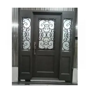 Dan Pintu Depan Cor Ganda Produk Gaya Tempa Fd-19, Desain Entri Villa Modern Grill Jendela Wlfm54-230 Pintu Besi Cina