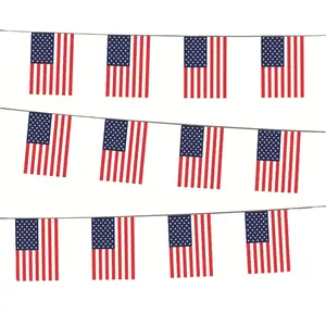 Tersedia Harga kompetitif definisi tinggi kustom cetakan poliester dua sisi 14*21cm bendera tali bendera gantung Amerika