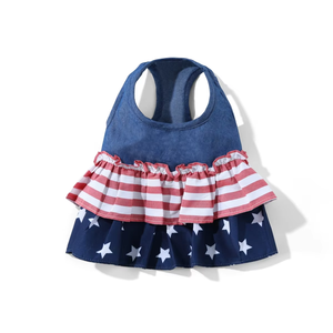 Conjunto <span class=keywords><strong>de</strong></span> Ropa para Parejas <span class=keywords><strong>de</strong></span> Mascotas con Bandera Americana, <span class=keywords><strong>Camisa</strong></span> Polo <span class=keywords><strong>de</strong></span> Mezclilla y Vestido para Perros Pequeños y Gatos - Product Image 2