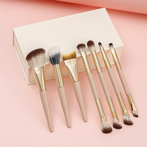 Pinceau de maquillage double tête avec logo personnalisé pour fond de teint cheveux synthétiques avec manche en bambou Pinceau de blush et de toilettage pour le visage avec poudre de voyage - Product Image 4