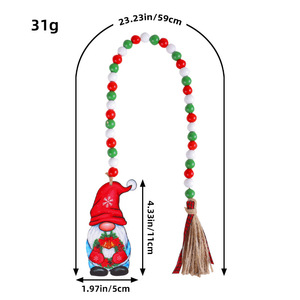 Adornos navideños de madera de Papá Noel, pequeños colgantes de cuentas de madera en rojo, blanco y verde para Navidad, de madera ecológica. - Product Image 4