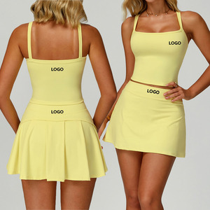 Logo kustom 78 nilon 22 spandeks wanita pakaian tenis persegi Tank Top leher persegi 2 in 1 Set rok A-line aktif picleball setelan cepat kering - Product Image 1