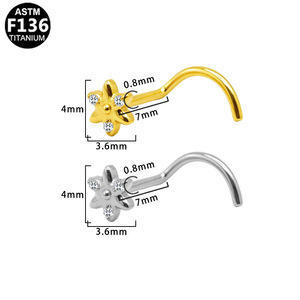 <b>Titanium</b> Nose <b>Stud</b> S-Shaped Flower Design With Crystals For Daily Wear - Product Image 3