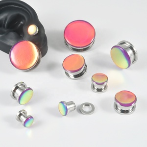 粉色闪光薄膜闪光宝石耳塞耳环6-25毫米手术钢耳隧道扩张器担架不锈钢穿孔 - Product Image 4