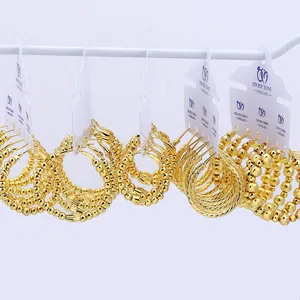 Jxx competitive price different model brass beaded hoop earrings 24k gold plated women earring