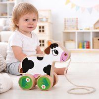 Mini jouet à pousser et à tirer en forme de vache pour bébé, jouet en bois pour bébé