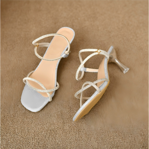 Women's Sandals Rhinestone Straps Square <strong>Toe</strong> 35-41 Convertible Shoes OEM <strong>Support</strong> No-slip Rubber Sole Dating Commute Party Daily - Product Image 4