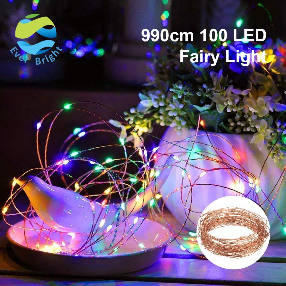 Ever Bright Lampu LED Festival Senar 32,4 Kaki 100 Baterai Luar Ruangan Lampu LED Pesta Kawat Tembaga Luar Ruangan untuk Festival