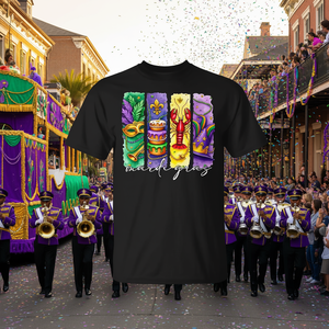 Camiseta de Mardi Gras con Diseño de Flor de Lis, King Cake y Cangrejo de Río de Luisiana, Camiseta Promocional Premium con Diseño Icónico de Nueva Orleans - Product Image 3