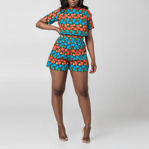 2019 Africaine Short femme Costume <span class=keywords><strong>2</strong></span> Pièces Vêtements Ensemble 100% coton africain cire imprime tissu - Product Image 5