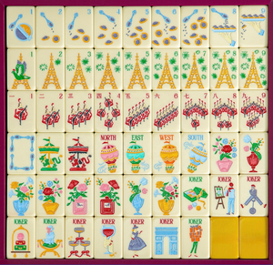 Jeu de Mahjong Américain Thème Parisien - 160 Tuiles Personnalisées avec <span class=keywords><strong>Tour</strong></span> Eiffel et Motifs Français, Ensemble de Jeu en Acrylique de Luxe - Product Image 2