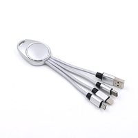 Gadget USB Promosi Kabel Charger USB LED 3 in 1 Tipe C Pendek 14CM dengan Gantungan Kunci Nylon, Ide Hadiah Murah