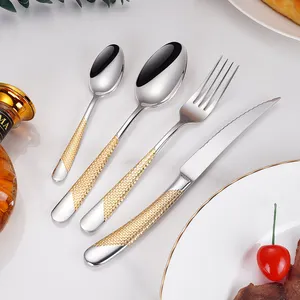 Luxury Royal Silverware Custom Golden Spoon Fork Set Heavy Stainless Cubiertos Retro Fancy Flatware Wedding Gift Cutlery