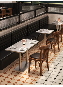 Asientos de restaurante comerciales, sofá tapizado en PU negro, mesa de comedor de metal para proyecto de restaurante de comida rápida - Product Image 6