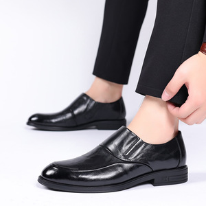 Chaussures habillées en cuir véritable pour hommes, à enfiler, bout pointu, souples, pour mariage, affaires, automne, noir uni, tenue formelle - Product Image 2