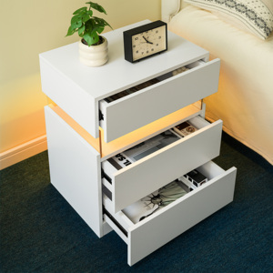 LED Nightstand 3 Drawer Dresser with Acrylic Board <b>Bedside</b> <b>Table</b> for Bedroom Living Room Storage Drawer - Product Image 5