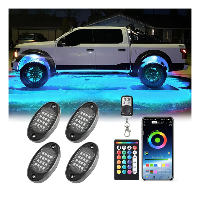 RGB LED Rock Lights Kit Waterproof Light Off-Road Truck Decorative Atmosphere Light APP Controller Neon