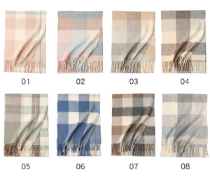 ผ้าพันคอขนสัตว์ลายตารางสก็อตแบบคลาสสิกสำหรับทุกเพศทุกวัย แฟชั่นฤดูใบไม้ร่วง ดีไซน์พู่ห้อยเก๋ไก๋ ผลิตตามสั่ง แบรนด์ของคุณเอง ผ้าขนแกะเมอริโนอย่างดี - Product Image 4