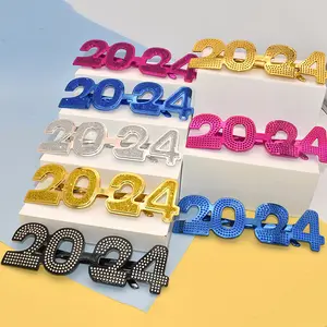 Groothandel Nieuwjaar Decor 2024 Nieuw Jaar Bril Galvaniseren Glitternieuwe Numerieke Grappige Nieuwjaar 2024 Bril