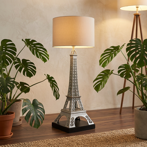 Modern Decorative Eiffel Tower Floor Lamp with Round Fabric Shade for Bedroom Living Room Hotel Home Decoration - Product Image 1