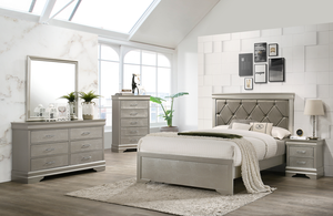 Modern 1pc Beige Champagne Finish <b>Queen</b> <b>Size</b> Adjustable Rosewood Frame Panel <b>Bed</b> Faux Leather Crocodile Texture Upholstered - Product Image 6