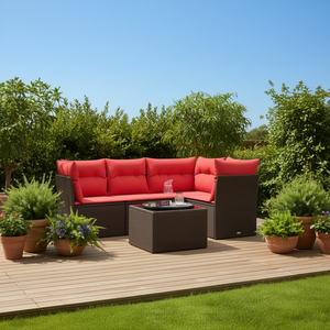 Ensemble de canapés de patio en polyrotin brun, 5 pièces, meubles d'extérieur durables, design moderne et contemporain - Product Image 2