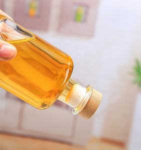 Botella de vidrio redonda transparente de base pesada con tapas de madera T-Top para licor Spirit Wine Vodka Whisky Rum Gin - Product Image 2